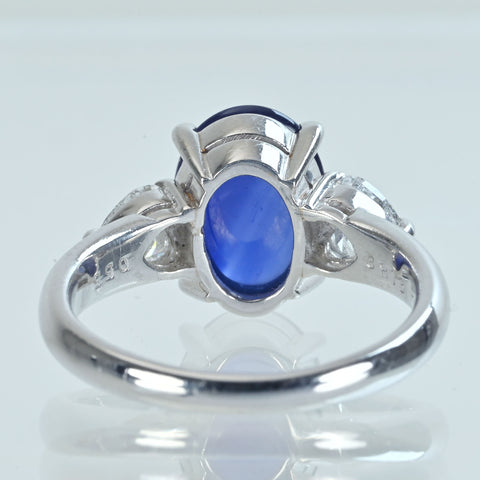 【中古】PT950 SAPPHIRE カボッションカット サファイアリング 3.831ct D1.17ct CGLソーティング 6.1g #12.5