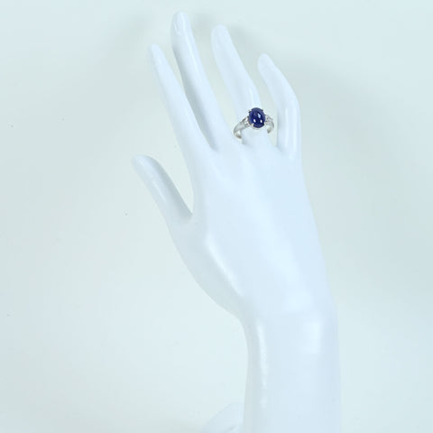 【中古】PT950 SAPPHIRE カボッションカット サファイアリング 3.831ct D1.17ct CGLソーティング 6.1g #12.5