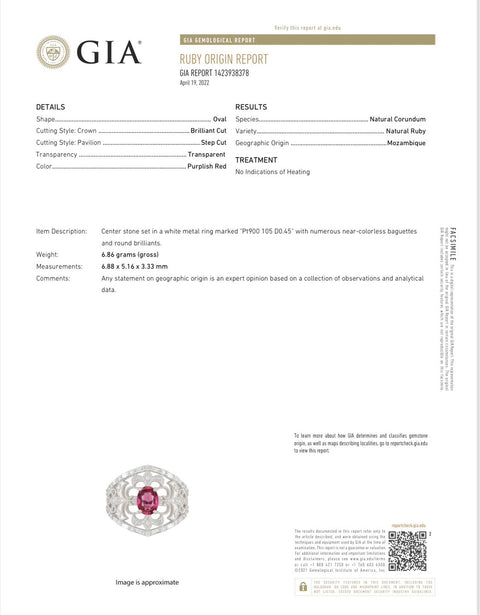【中古】PT900 RUBY ルビーリング R1.05ct D0.45ct 6.8g #13 モザンビーク産 GIA産地証明鑑別書付き