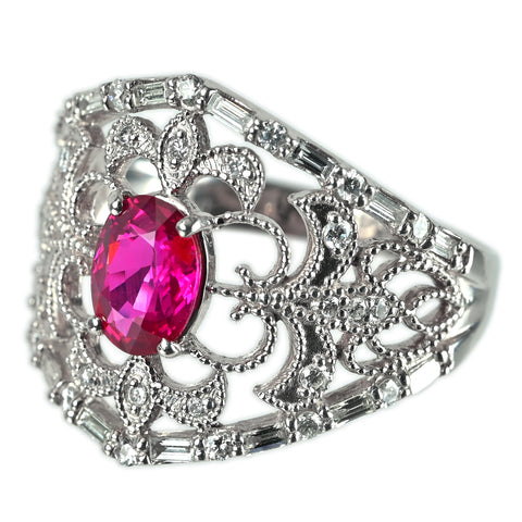 【中古】PT900 RUBY ルビーリング R1.05ct D0.45ct 6.8g #13 モザンビーク産 GIA産地証明鑑別書付き