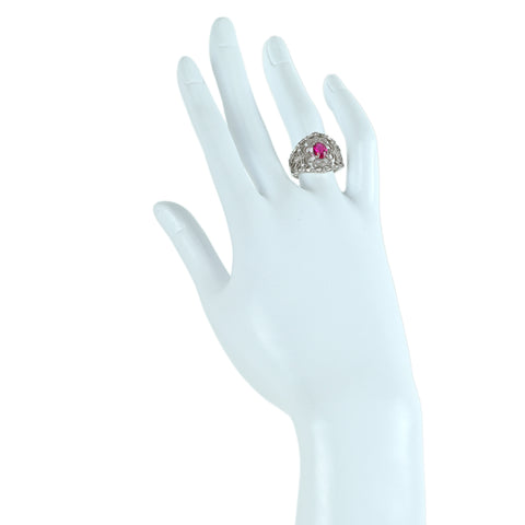 【中古】PT900 RUBY ルビーリング R1.05ct D0.45ct 6.8g #13 モザンビーク産 GIA産地証明鑑別書付き