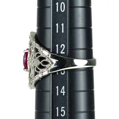 【中古】PT900 RUBY ルビーリング R1.05ct D0.45ct 6.8g #13 モザンビーク産 GIA産地証明鑑別書付き