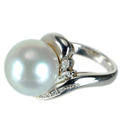 【中古】PT900 SOUTHSEAPEARL 南洋白蝶パールリング 14.5mm D0.12ct 17.5g #11 中央宝石研究所ソーティング