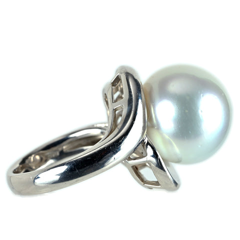 【中古】PT900 SOUTHSEAPEARL 南洋白蝶パールリング 14.5mm D0.12ct 17.5g #11 中央宝石研究所ソーティング