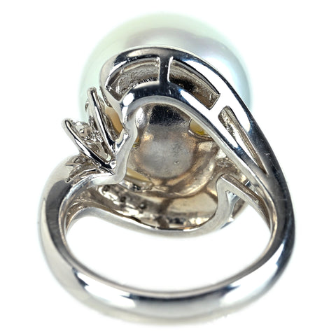 【中古】PT900 SOUTHSEAPEARL 南洋白蝶パールリング 14.5mm D0.12ct 17.5g #11 中央宝石研究所ソーティング