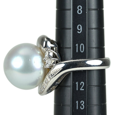 【中古】PT900 SOUTHSEAPEARL 南洋白蝶パールリング 14.5mm D0.12ct 17.5g #11 中央宝石研究所ソーティング