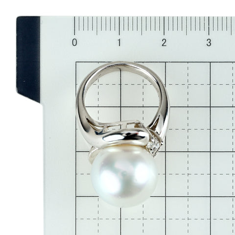 【中古】PT900 SOUTHSEAPEARL 南洋白蝶パールリング 14.5mm D0.12ct 17.5g #11 中央宝石研究所ソーティング