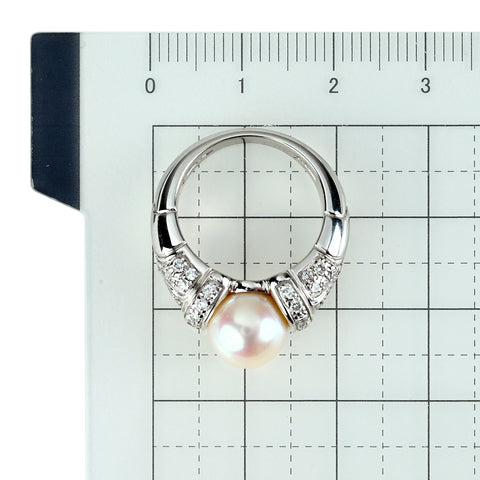 【中古】BVLGARI ブルガリ K18WG アコヤパールリング 8.5mm 8.8g #8.5