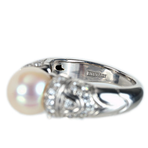 【中古】BVLGARI ブルガリ K18WG アコヤパールリング 8.5mm 8.8g #8.5