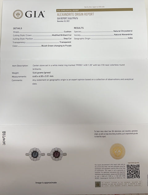 【中古】PT900 ALEXANDRITE アレキサンドライトリング A1.43ct D1.20ct GIA鑑別書 5.6g #12