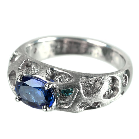 【中古】PT900 SAPPHIRE サファイアリング S1.12ct D0.28ct 9.2g #11.5
