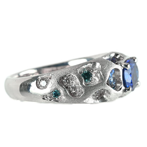 【中古】PT900 SAPPHIRE サファイアリング S1.12ct D0.28ct 9.2g #11.5