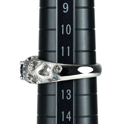 【中古】PT900 SAPPHIRE サファイアリング S1.12ct D0.28ct 9.2g #11.5