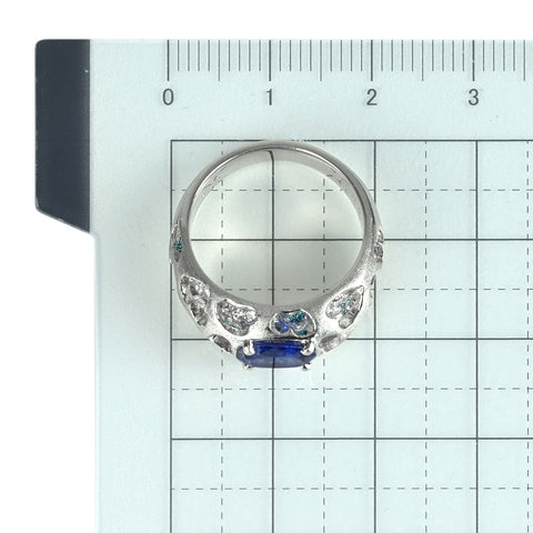 【中古】PT900 SAPPHIRE サファイアリング S1.12ct D0.28ct 9.2g #11.5