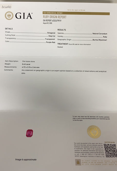 【中古】PT900 RUBY ミャンマー産ルビー リング 0.43ct D0.70ct 7.6g #14 GIA鑑別書