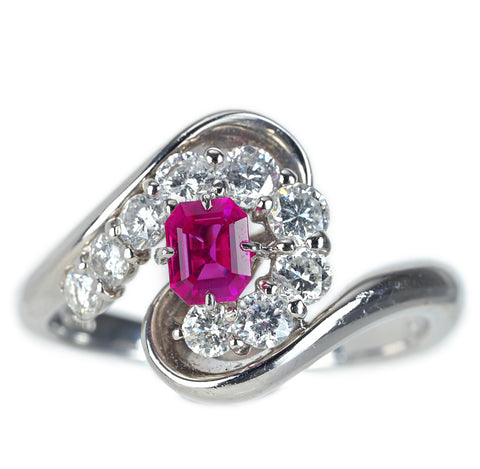 【中古】PT900 RUBY ミャンマー産ルビー リング 0.43ct D0.70ct 7.6g #14 GIA鑑別書