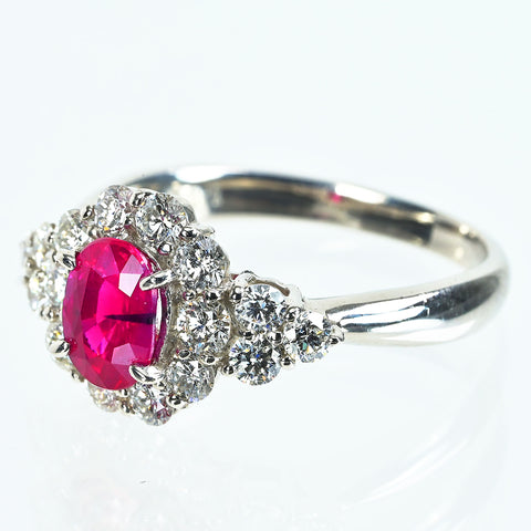 【中古】PT900 RUBY 非加熱ルビーリング R1.03ct D0.88ct GRLピジョンブラッド 鑑別書 5.1g #12