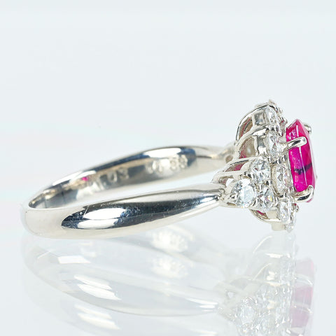 【中古】PT900 RUBY 非加熱ルビーリング R1.03ct D0.88ct GRLピジョンブラッド 鑑別書 5.1g #12