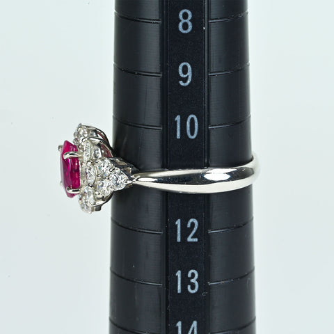【中古】PT900 RUBY 非加熱ルビーリング R1.03ct D0.88ct GRLピジョンブラッド 鑑別書 5.1g #12