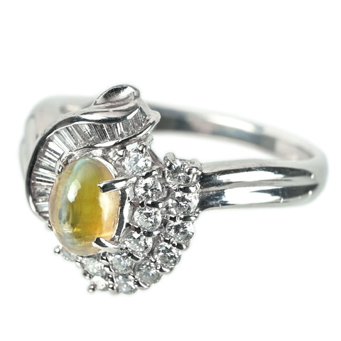 【中古】PT900 CATS EYE キャッツアイ リング CE1.00ct D0.50ct 5.2g #11
