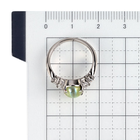 【中古】 PT900 クリソベリルキャッツアイリング CE2.51ct D0.32ct 中央宝石研究所ソーティング 4.8g #10.5