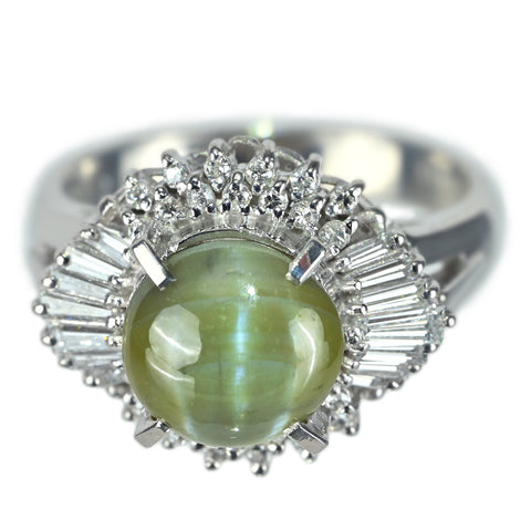 【中古】PT900 CATS EYE クリソベリルキャッツアイリング CE3.44ct D0.41ct CGLソ 7.2g #9