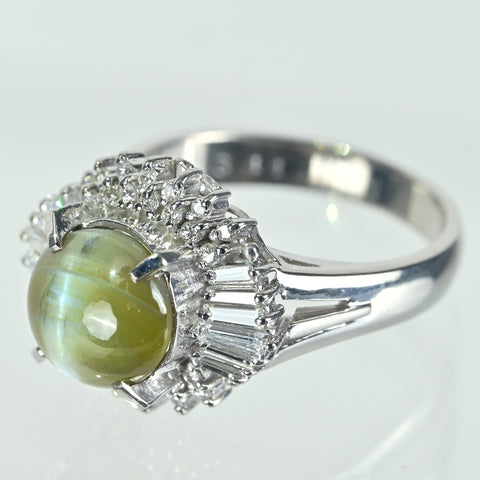 【中古】PT900 CATS EYE クリソベリルキャッツアイリング CE3.44ct D0.41ct CGLソ 7.2g #9