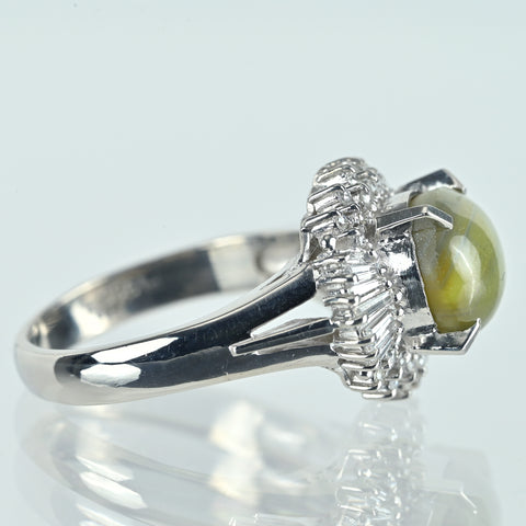 【中古】PT900 CATS EYE クリソベリルキャッツアイリング CE3.44ct D0.41ct CGLソ 7.2g #9