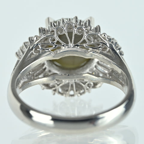 【中古】PT900 CATS EYE クリソベリルキャッツアイリング CE3.44ct D0.41ct CGLソ 7.2g #9