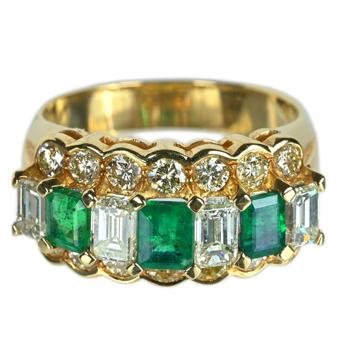 【中古】K18YG EMERALDエメラルド・ダイヤモンドリング E1.03ct D2.45ct 7.0g #13