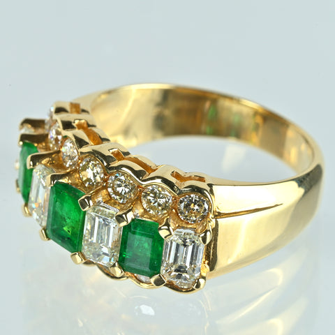 【中古】K18YG EMERALDエメラルド・ダイヤモンドリング E1.03ct D2.45ct 7.0g #13
