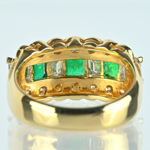 【中古】K18YG EMERALDエメラルド・ダイヤモンドリング E1.03ct D2.45ct 7.0g #13