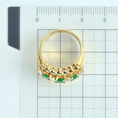 【中古】K18YG EMERALDエメラルド・ダイヤモンドリング E1.03ct D2.45ct 7.0g #13