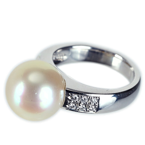 【中古】TASAKI タサキ PT900 南洋白蝶 パールリング 12.0mm D0.11ct 11.2g #9.5