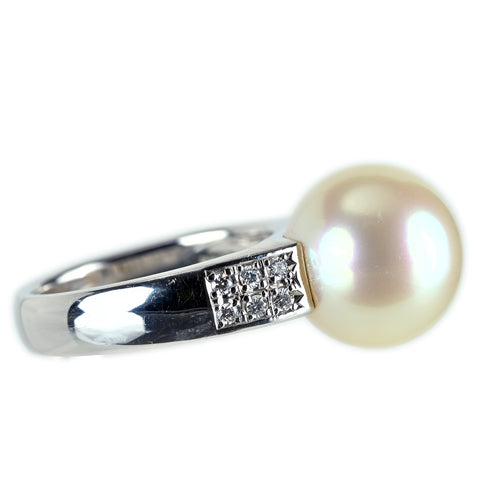 【中古】TASAKI タサキ PT900 南洋白蝶 パールリング 12.0mm D0.11ct 11.2g #9.5