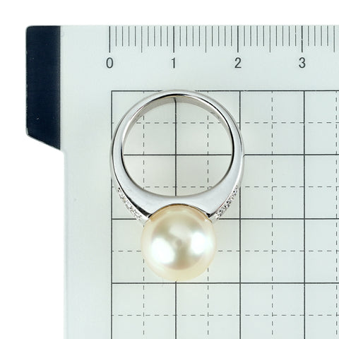 【中古】TASAKI タサキ PT900 南洋白蝶 パールリング 12.0mm D0.11ct 11.2g #9.5