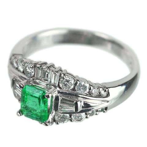 【中古】PT900 EMERALD エメラルド リング E0.53ct D0.68ct 5.8g