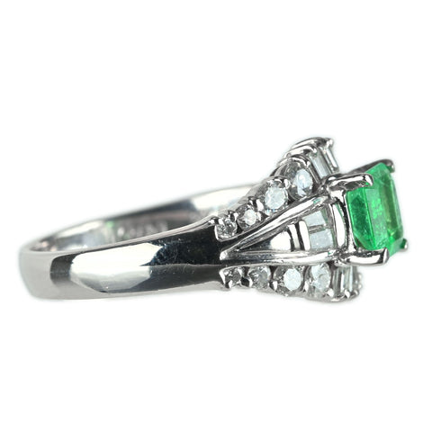 【中古】PT900 EMERALD エメラルド リング E0.53ct D0.68ct 5.8g