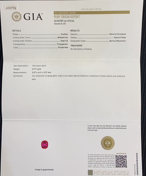 【中古】PT950 RUBY ビルマ産非加熱ルビーリング R0.77ct D0.70ct GIA鑑別書付き 3.1g #11
