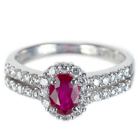 【中古】PT900 RUBYルビーリング R0.50ct D0.50ct 4.8g #9 GGSソーティング