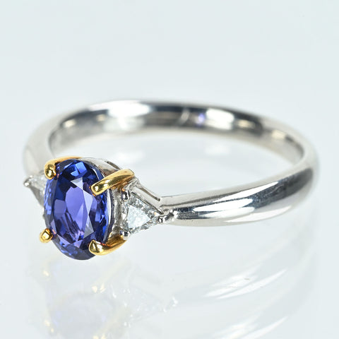 【中古】PT900/K18YG SAPPHIRミャンマー産非加熱サファイアリング S1.232ct D0.12ct GIA鑑別書 4.8g #14