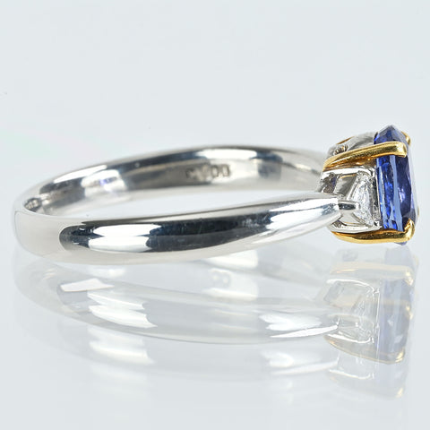 【中古】PT900/K18YG SAPPHIRミャンマー産非加熱サファイアリング S1.232ct D0.12ct GIA鑑別書 4.8g #14