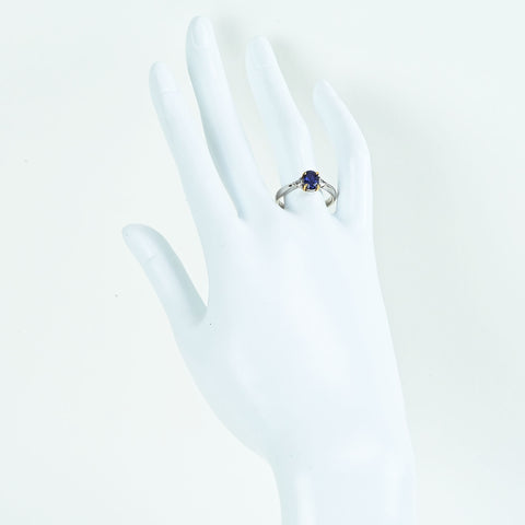 【中古】PT900/K18YG SAPPHIRミャンマー産非加熱サファイアリング S1.232ct D0.12ct GIA鑑別書 4.8g #14