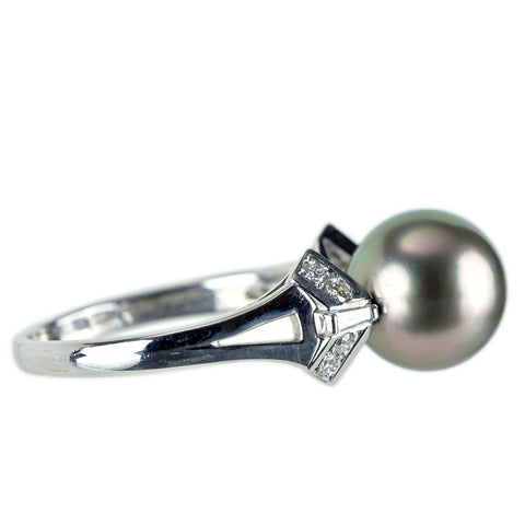 【中古】MIKIMOTO ミキモト Pt900 PEARL 黒蝶パールリング 10.0mm D0.22ct 6.3g #16