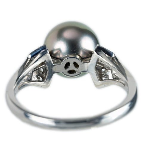 【中古】MIKIMOTO ミキモト Pt900 PEARL 黒蝶パールリング 10.0mm D0.22ct 6.3g #16