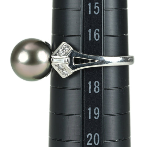 【中古】MIKIMOTO ミキモト Pt900 PEARL 黒蝶パールリング 10.0mm D0.22ct 6.3g #16