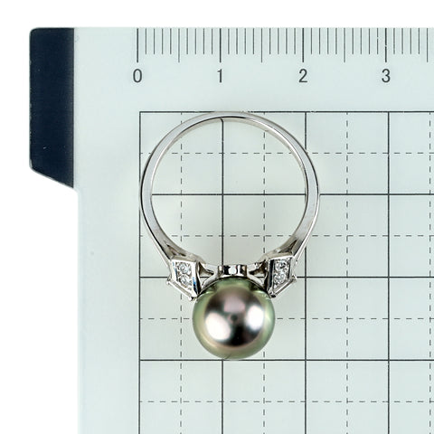 【中古】MIKIMOTO ミキモト Pt900 PEARL 黒蝶パールリング 10.0mm D0.22ct 6.3g #16