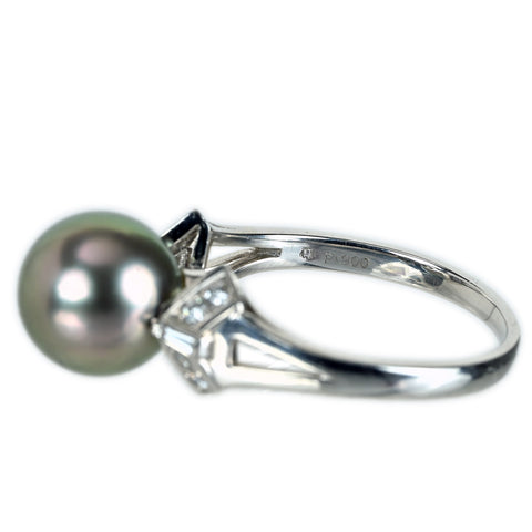 【中古】MIKIMOTO ミキモト Pt900 PEARL 黒蝶パールリング 10.0mm D0.22ct 6.3g #16