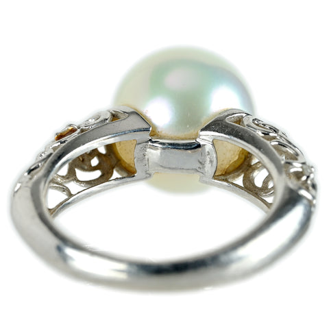 【中古】PT900 白蝶パールリング 11.3mm D 0.08ct 6.9g #11