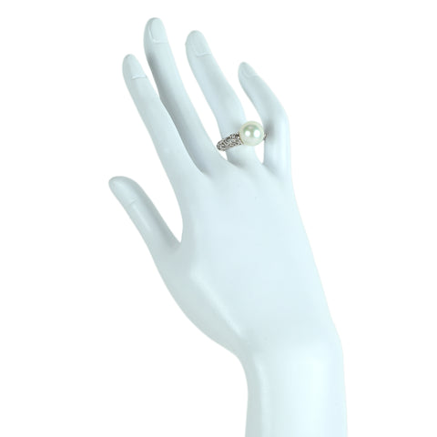【中古】PT900 白蝶パールリング 11.3mm D 0.08ct 6.9g #11